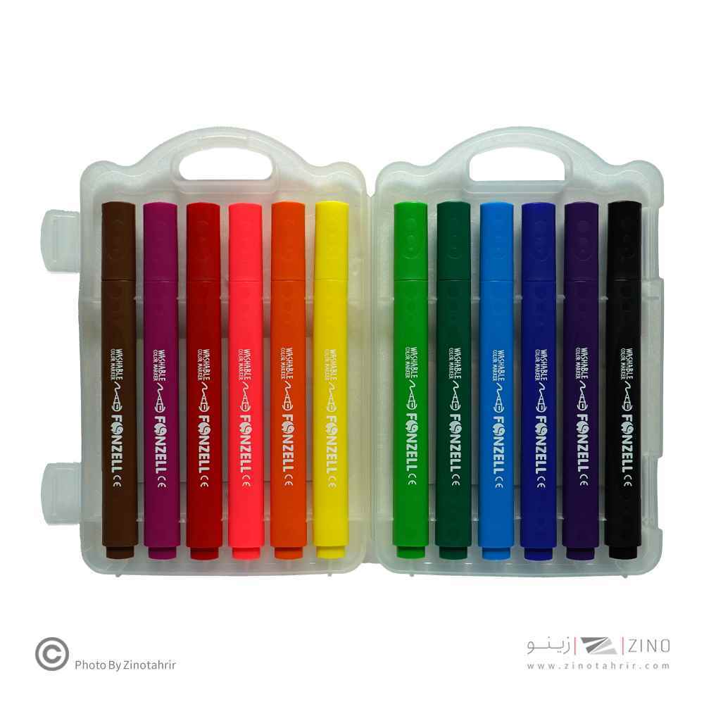 ماژیک نقاشی12رنگ(بدنه سه گوش  جعبه طلقی قابل شستشو) فونزل کد685006یا کد463006